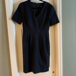 J crew navy blue wool v neck dress